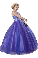 Girls One Shoulder Satin/Tulle  Crystals Lace Crystal Full Length  Ball Gown Pageant Dress/Party Dress 