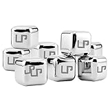 LP Whiskey Stones，Stainless Steel Ice Cubes Drink Coolers with Plastic Storage Box Tongs for Wine Soda，Best Premium Gift For Men,Set of 8（silver )