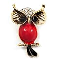 "Eulen" Vintage-Emaille-Brosche mit Strass im Diamant-Design (Altgoldfarbenes Metall)