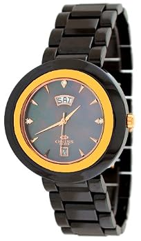 Oniss #ON609-MRG Unisex Unique Collection MOP Grey Dial Black Ceramic Swiss Quartz Watch