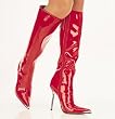 4 1/2 Inch Sexy Knee High Boot Chrome Heel Pointed Toe Red Patent