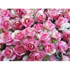 144pc Mulberry Paper 1/2" Rose Flower with Stem (Pink) 2 Tones