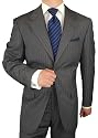 Presidential Suit Signature Collection Mens Suit Italian Merino Wool Two Button Jacket Flat Front Pants Business Suit Charcoal Gray Chalkstripe