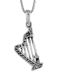 Sterling Silver Harp Pendant, 7/8 inch tall