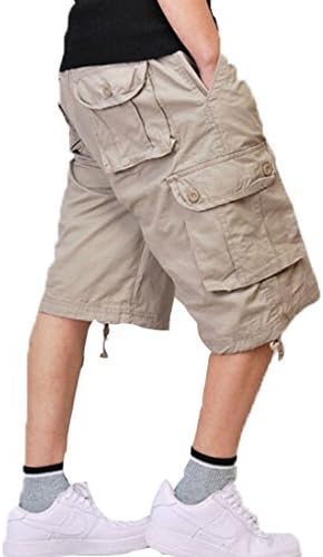 Congs Men's Casual Cotton Multi-Pocket Work Cargo Shorts-beige-42
