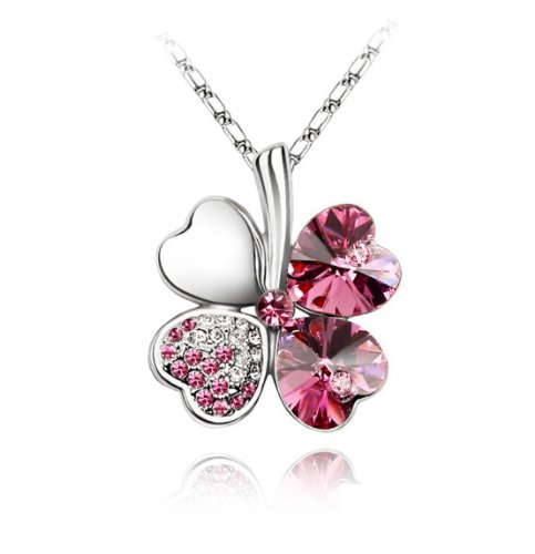 KATGI Austrian Crystal Lucky Four Leaf Clover Pendant Necklace