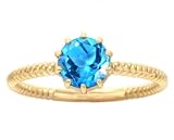 14K Yellow or White Gold Round Gemstone Solitaire Stackable Ring-Swiss Blue Topaz-full, half sizes from 5-8.5