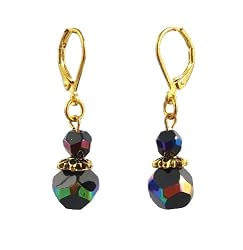Earrings - E265 - Fire Polished Faceted Glass Drop ~ Jet AB (Black Iridescent)