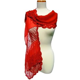 SilkNOW 100% Silk Crocheted Chiffon Georgette Red Scarf