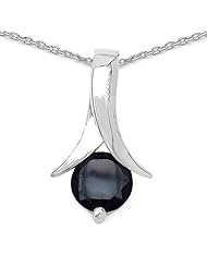 1.10 Carat Genuine Black Sapphire Sterling Silver Pendant Necklace. 18"