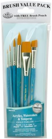 Royal Brush Manufacturing Royal and Langnickel Zip N' Close 6-Piece Brush Set, Gold Taklon