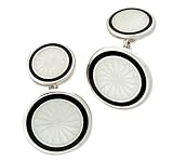 Sterling silver handmade cufflinks on chain with black and pearlescent enamel with presentation box