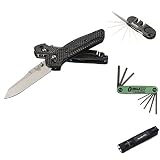 Benchmade 940-1 Osborne Axis Lock Knife Carbon Fiber (3.4" Stonewash) S90V + Smiths Pp1 Pocket-Pal Manual Knife Sharpener + Bondhus 12632 Gorillagrip Set Of 8 Star Fold-Up Keys (Sizes T6-T25) + Fenix E01Bk E01 Keychain Led Flashlight (616320865900)