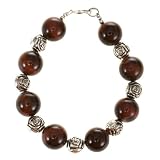 Handmade Tiger Iron Bracelet With Silver Floral Beads