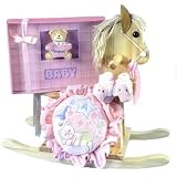 Keepsake Memory Book & Rocking Horse New Baby Girl Gift Set - Great Shower Gift Idea for Newborns