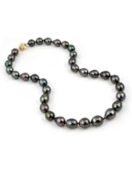 Rare Top AAA Black Peacock Tahitian South Sea Pearl Necklace, Huge Drop 10 x 12+mm with 14K Ball Clasp