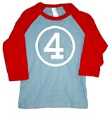 Fourth Birthday 3/4 Sleeve Baby Boy Light Blue and Red American Apparel T Shirt