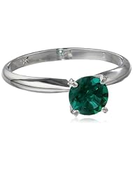10k Gold 6mm Round Created Emerald Gemstone Solitaire Ring (0.80 ct)