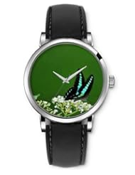 SPRAWL Aanalog Fashion Series Silver Ladies Watches of Genuine Black Leather Strap,Unique Wrist Watch for Women Girls Designed with Butterfly Flower
