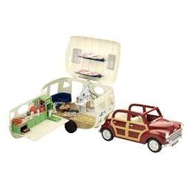 Sylvanian Families The Caravan and Burgundy Car