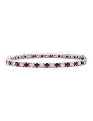 3.60 Ct G Si Round Cut Diamond Ruby Red Tennis Bracelet 14k White Gold 4 Prong