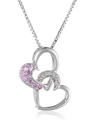 Sterling Silver Pink Sapphire and Diamond-Accented Heart Pendant Necklace, 18"