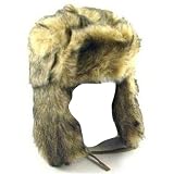 WINTER SKI LONG FAUX FUR TRAPPER TROOPER HAT* NATURAL - Medium
