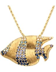 14k Yellow Gold Multicolor Gemstone Sunfish Pendant/Brooch