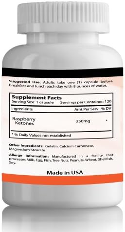 RASPBERRY KETONES PURE | Qty 120, 250mg Capsules | Full 60-Day Supply | Recommended for Weight Loss Pills | Great Reviews | SUNRISE PURE MONEY BACK GUARANTEE