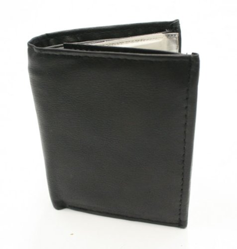 NEW MENS BLACK GENUINE LEATHER BIFOLD BILL FOLD WALLET