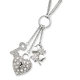 Sterling Silver Heart CZ Drop Necklace - 17 Inch