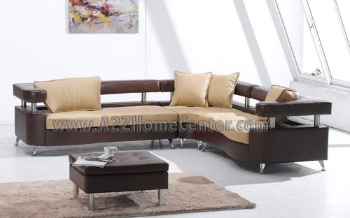 EXQUISITE Modern Design Cappuccino Brown Leather Sectional Sofa