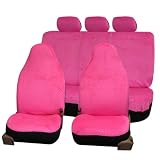 Pink Velour Full Set Seat Covers, Front Bucket Seat Covers with Airbags Ready and Rear Can Be 40/60 Split Fb122 Pink 115