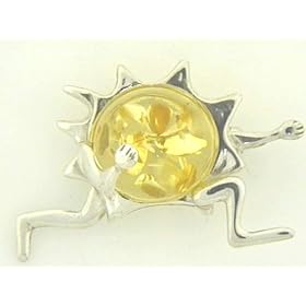 Sterling Silver Citrine Amber Brooch by GRACIANA