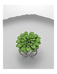 Lawn Green Flower Leather Ring In White Base
