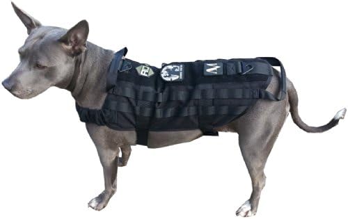 K9 Tactical Dog Harness with MOLLE compatible straps and Velcro Padding (Hunting Harness for Dogs) (Black, Extra Large)