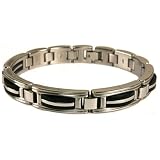 Stainless Steel Bracelet Mens Heavy Link Chain Black Inlaid Design Polish Finish by Bucasi