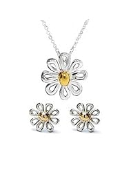 Bling Jewelry Sterling Silver Whimsical Daisy Pendant and Earrings Set