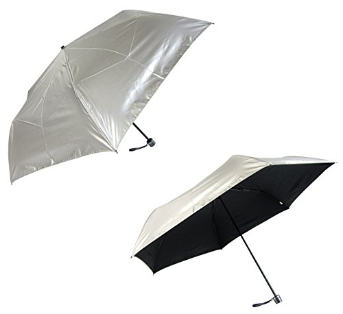 男女兼用Lサイズ　【無償修理対象】　UVカット　紫外線遮蔽率９９％　晴雨兼用タイプ　ＵＶ対策　表地シルバー　裏地黒　６０ｃｍ　折りたたみ　ミニ傘