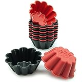 Freshware CB-305RB 12-Pack Silicone Flower Reusable Cupcake and Muffin Baking Cup, Black and Red Colors