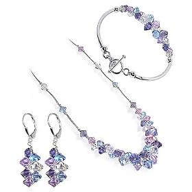 Lavender Blue Crystal Bracelet Earring 14" Necklace Set