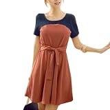Allegra K Women Scoop Neck Short Sleeve Mini Dress Dark Blue Rust Red S