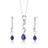 Sterling Silver Pear Shape Sapphire Pendant Earrings and 18 inch Necklace Set