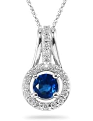 0.33 Cts Diamond & 1.00 Ct Blue Sapphire Pendant in 14K White Gold