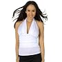 Sexy Tight Lowcut Club Ruched Bodice and Side Halter Top from Hot Fash Tops - KENNI White