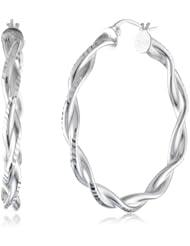 Sterling Silver Double Row Twist Diamond Cut Hoop Earrings