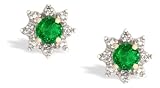 14K Yellow Gold Genuine Round Emerald and Diamond Star Earrings