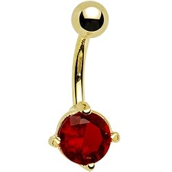 Gold Plated 6mm Round Ruby Red Cz Belly Ring