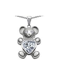 Original Star K (tm) Love Bear Holding Birthstone of April 8mm Heart Shape White Topaz in .925 Sterling Silver