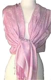 70% Pashmina 30% Silk Paisley Self-Design Shawl / Wrap / Stole - Pink White
